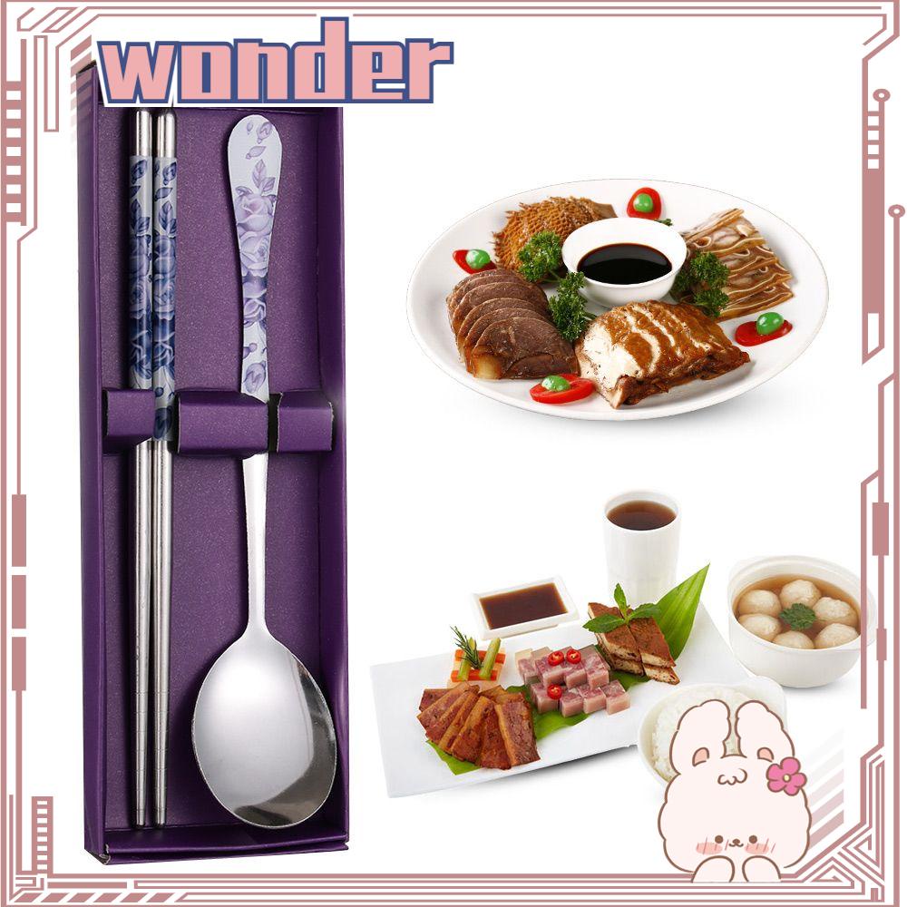 Wonder 2pcs / set Sendok + Garpu + Sumpit Motif Kartun Gaya Korea Untuk Travel / Camping