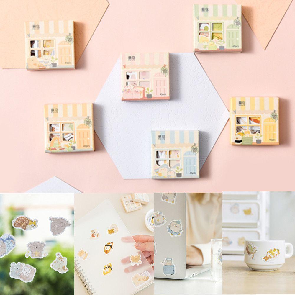 Populer 45PCS /Box Kawaii House Stiker Jurnal Memo Pads Notes Kalender Perekat Scrapbooking