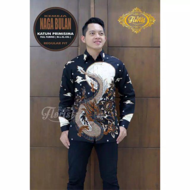 Batik Pria Naga Bulan Size M - Xxl Regular Fit Batik Solo Katun Primisima Full Furing
