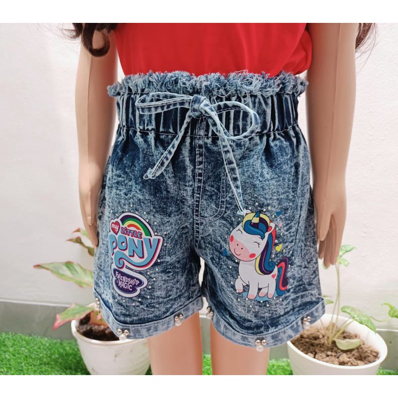 Celana hotpant anak full karet bawahan anak perempuan usia 1-12tahun motif sablon pony mickey aksen mutiara