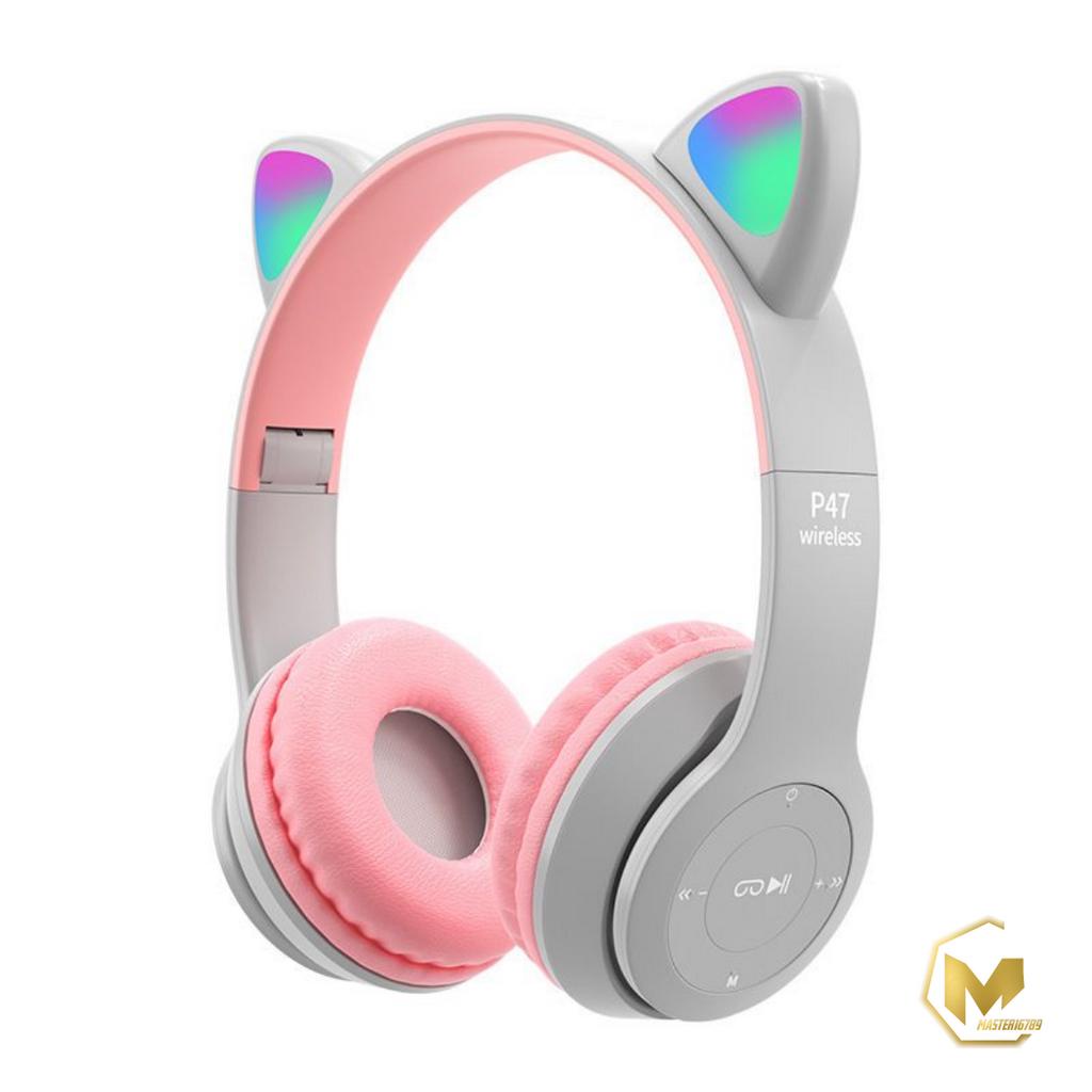 CAT EARS HEADSET headphone Hf bando telinga kucing P47m LED BANDO BLUETOOTH wireles RGB GAME HEADSET G-P47M LED WIRELESS super BASS MA4413