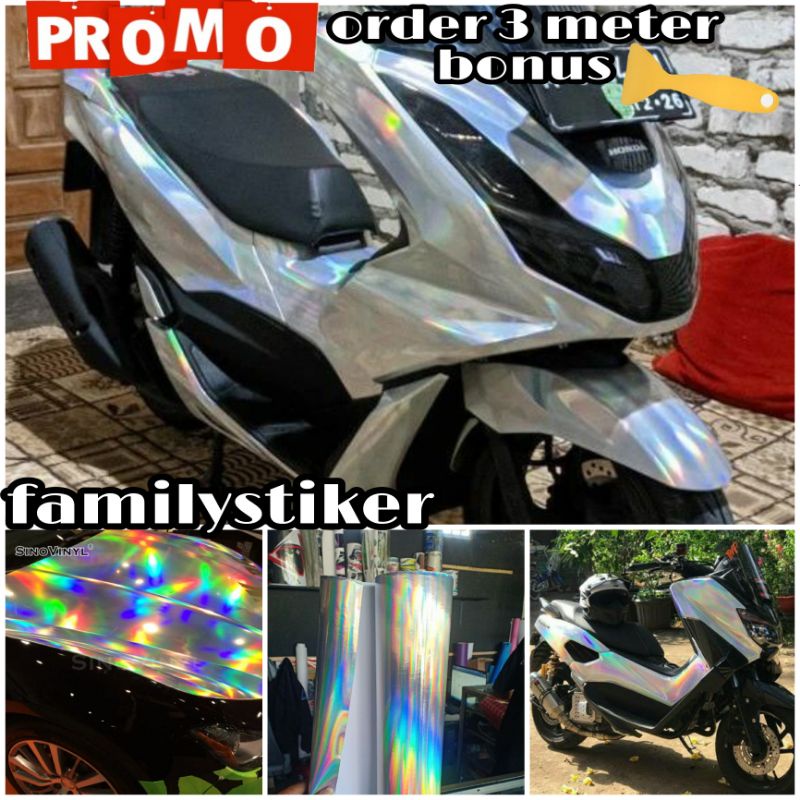 Sticker Pelangi Sticker Skotlet Hologram Silver Sekotlet Motor Warna Hologram