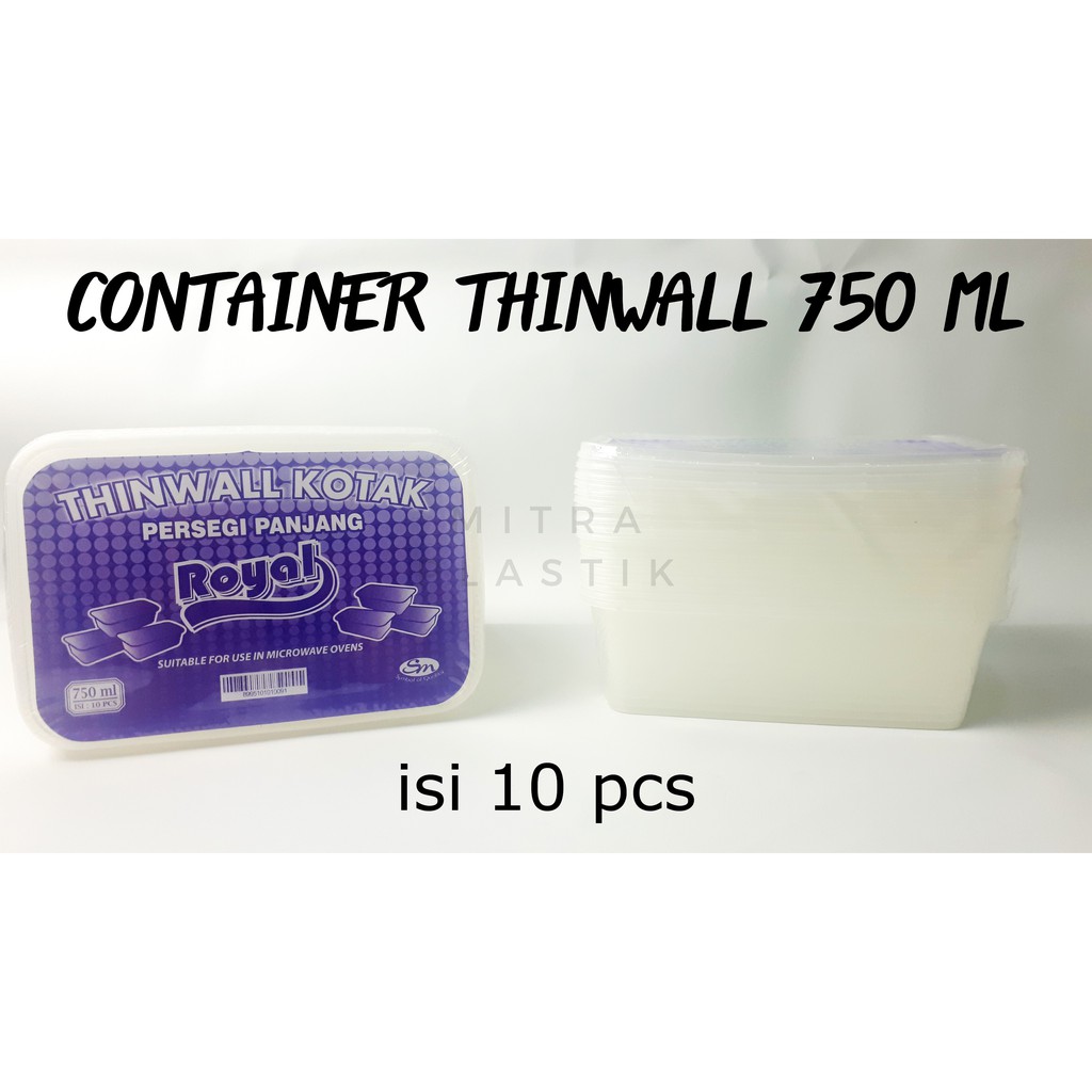 Kotak Makan Plastik Anti Panas 750 ml Thinwall Cup Bowl Lunch Box 10 pcs