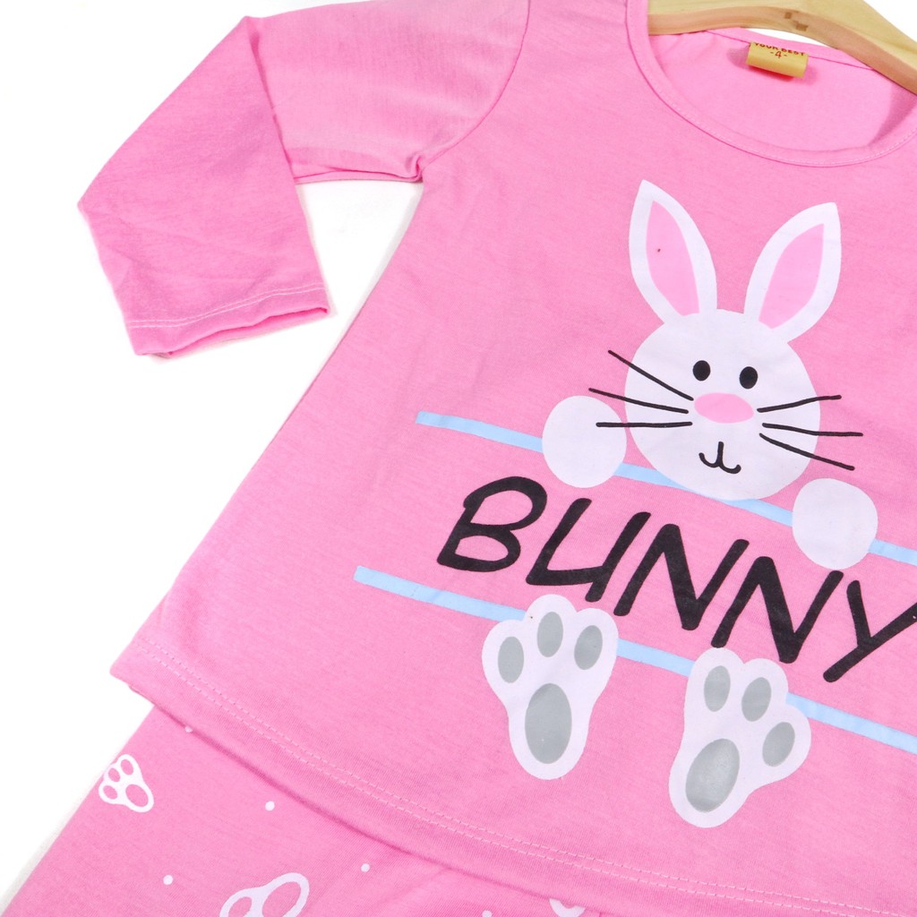 SETELAN FASHION ANAK SIKUNING  SRM21 BAJU ANAK PEREMPUAN MOTIF BUNNY BAHAN KAOS 2-6 TAHUN