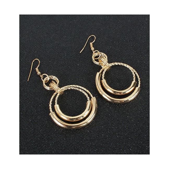 LRC Anting Gantung Fashion Gold Color Round Alloy Cross Cutout Earrings P09903