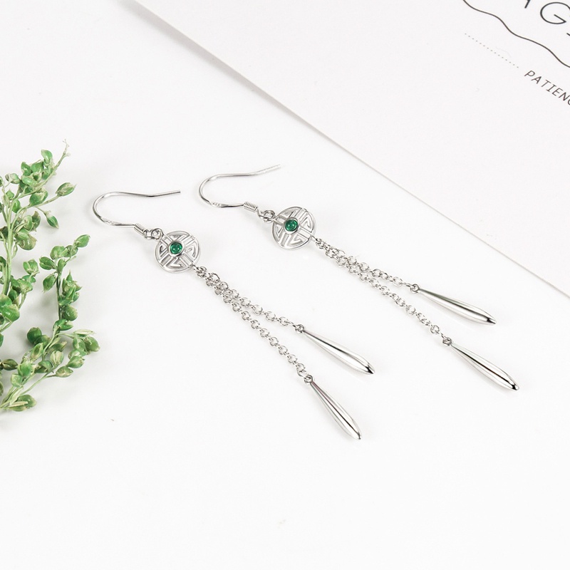 Anting Kait Rumbai Panjang Bentuk Segitiga Geometris Bahan 925 Silver Untuk Wanita