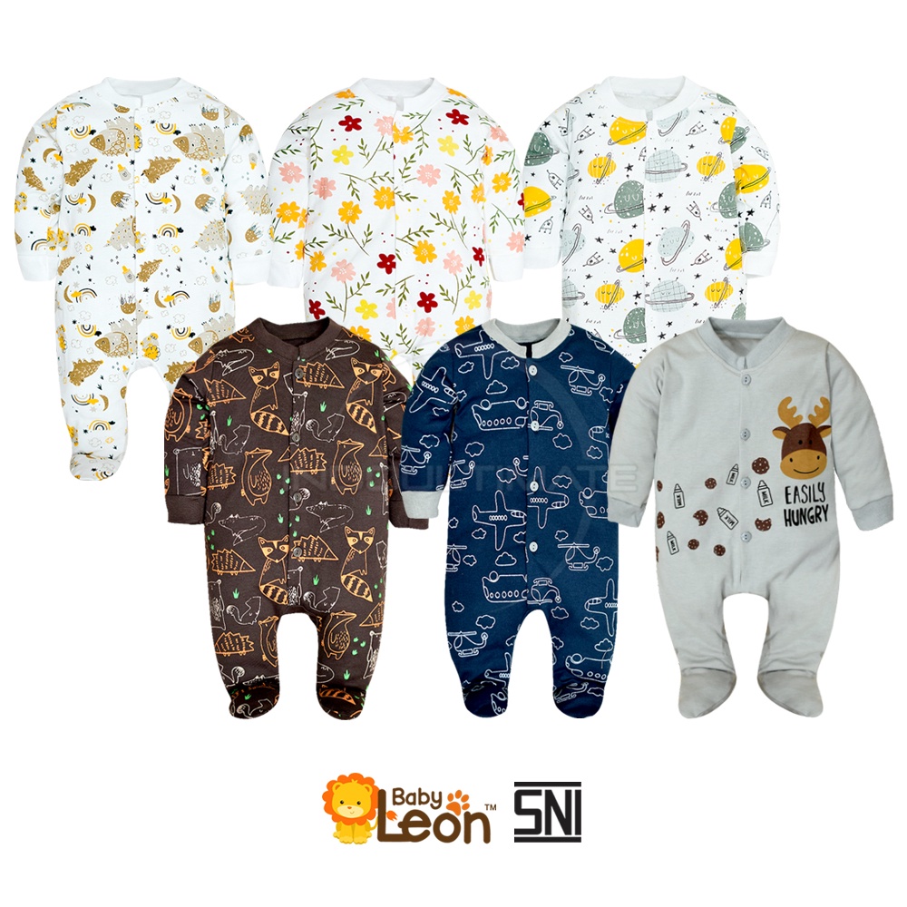 SNI Jumpsuit panjang BABY LEON 0-12 bulan COTTON Jumper Bayi Baju Tidur Bayi Anak BC-071 Piyama kaos-3