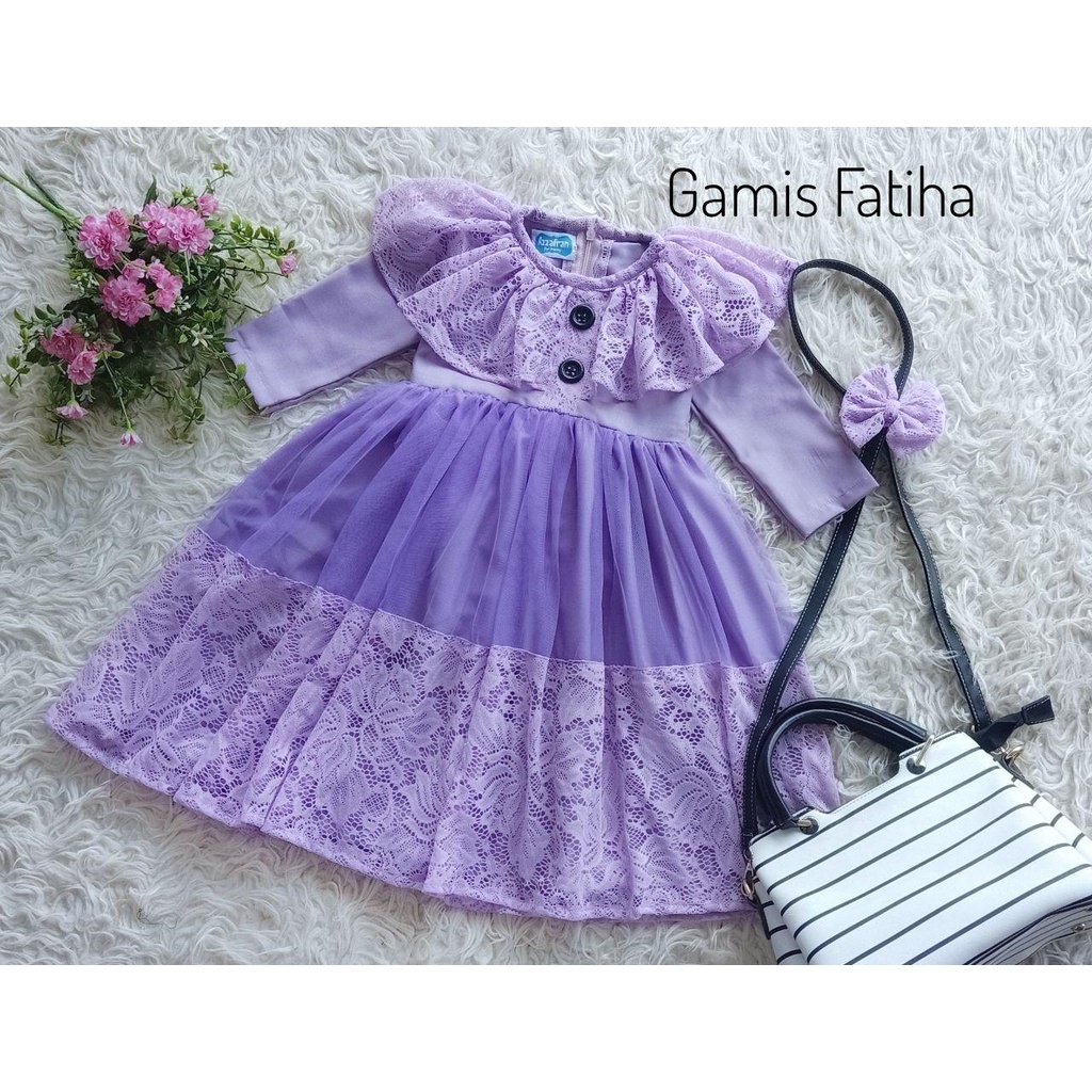 Gamis Fatiha/Gamis Brukat Cantik Kekinian/Gamis Model Terbaru/Gamis Lebaran Warna Ungu Muda