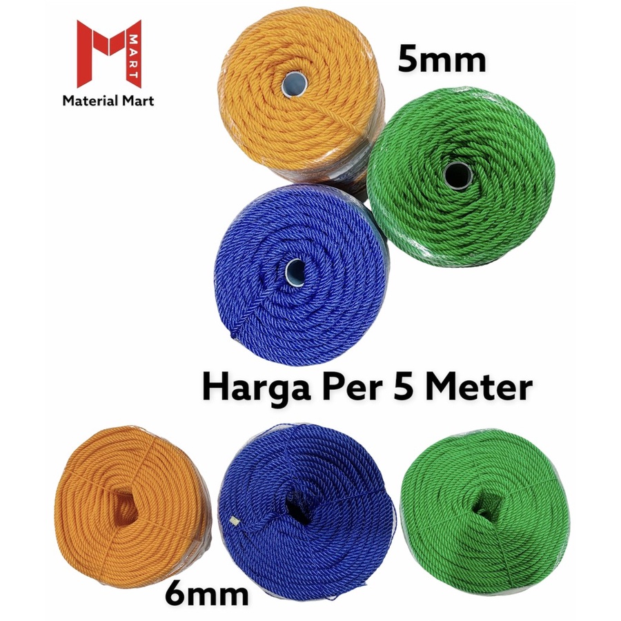 Tali Tambang Plastik 5mm | Tali Plastik Nylon 6mm | Tali Jemuran (5MTR) | Material Mart