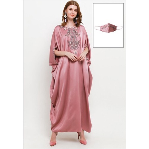 ICONS EMBELISHED SILKY KAFTAN W/ FACE MASK LEBARAN MODERN MEWAH FASHION WANITA MUSLIM TNIC0610BB/0422