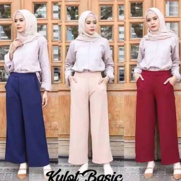 Norway Cullotes Pants / Celana Wafel Crepe / Celana Kulot Wanita / Celana Panjang-Polos Abu Grey