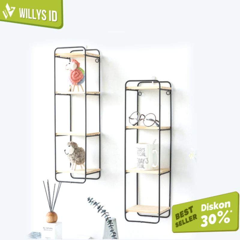 RAK DINDING MININALIS PERSEGI PANJANG RAK BESI RAK KAYU RAK INDUSTRIAL