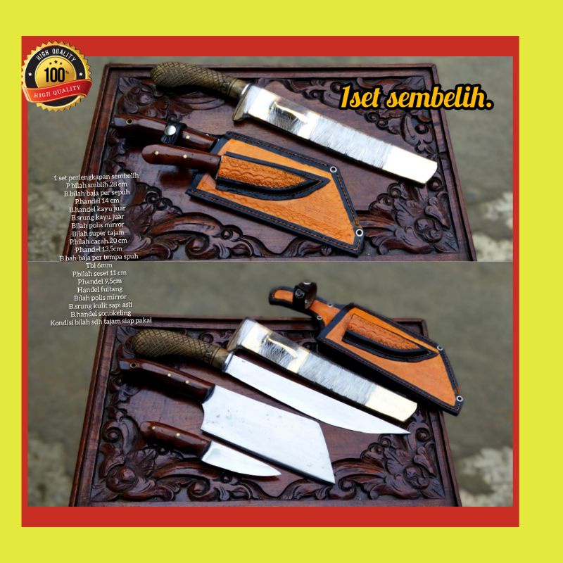 PISAU SEMBELIH/PISAU CACAH/PISAU PILET DAGING 1 SET SUPER TAJAM SIAP PAKAI KUALITAS PREMIUM
