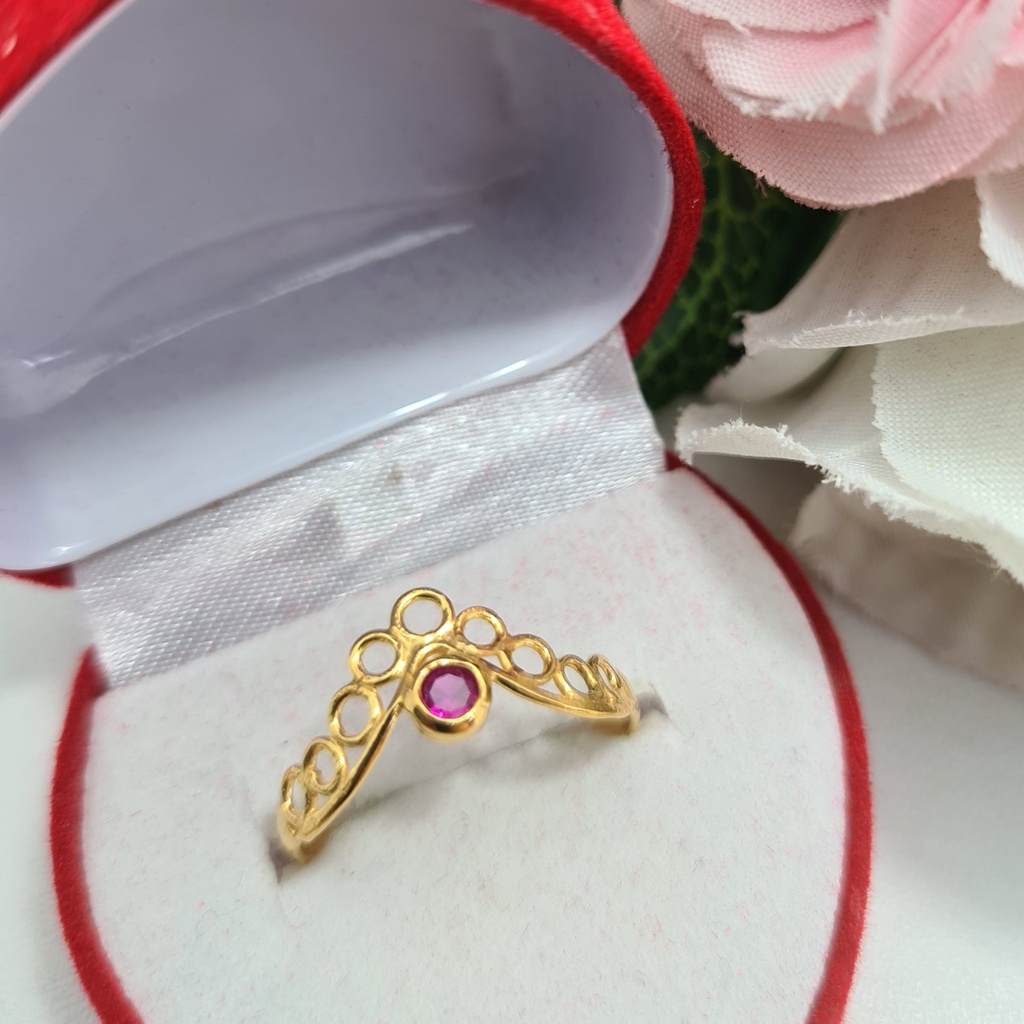 Cincin V Emas Muda Mata 1 Merah Segram