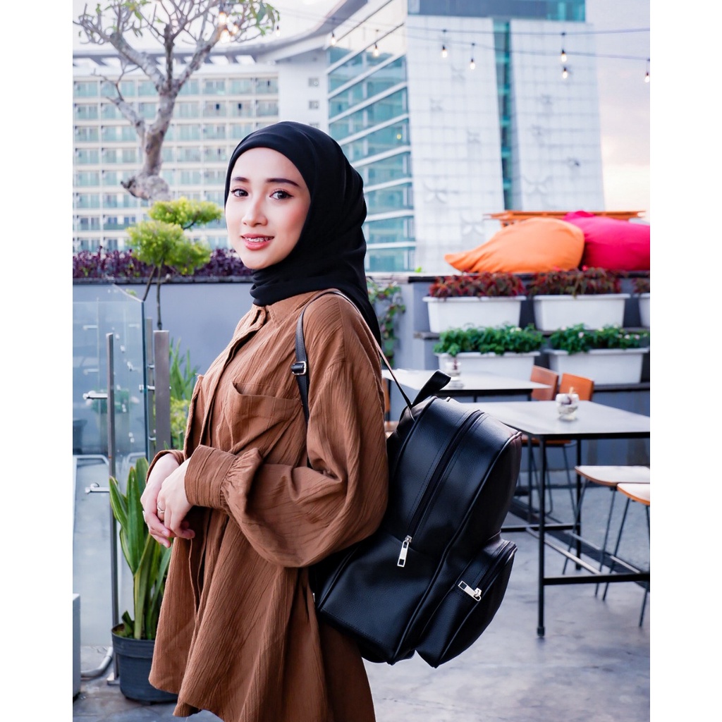 TAS RANSEL KULIT WANITA BOXXO HITAM // taskanvasbdg - Tas Ransel Gendong Wanita / Backpack Ransel Sekolah Kulit Sintetis /  Tas Punggung Cewek Murah Bandung / COD