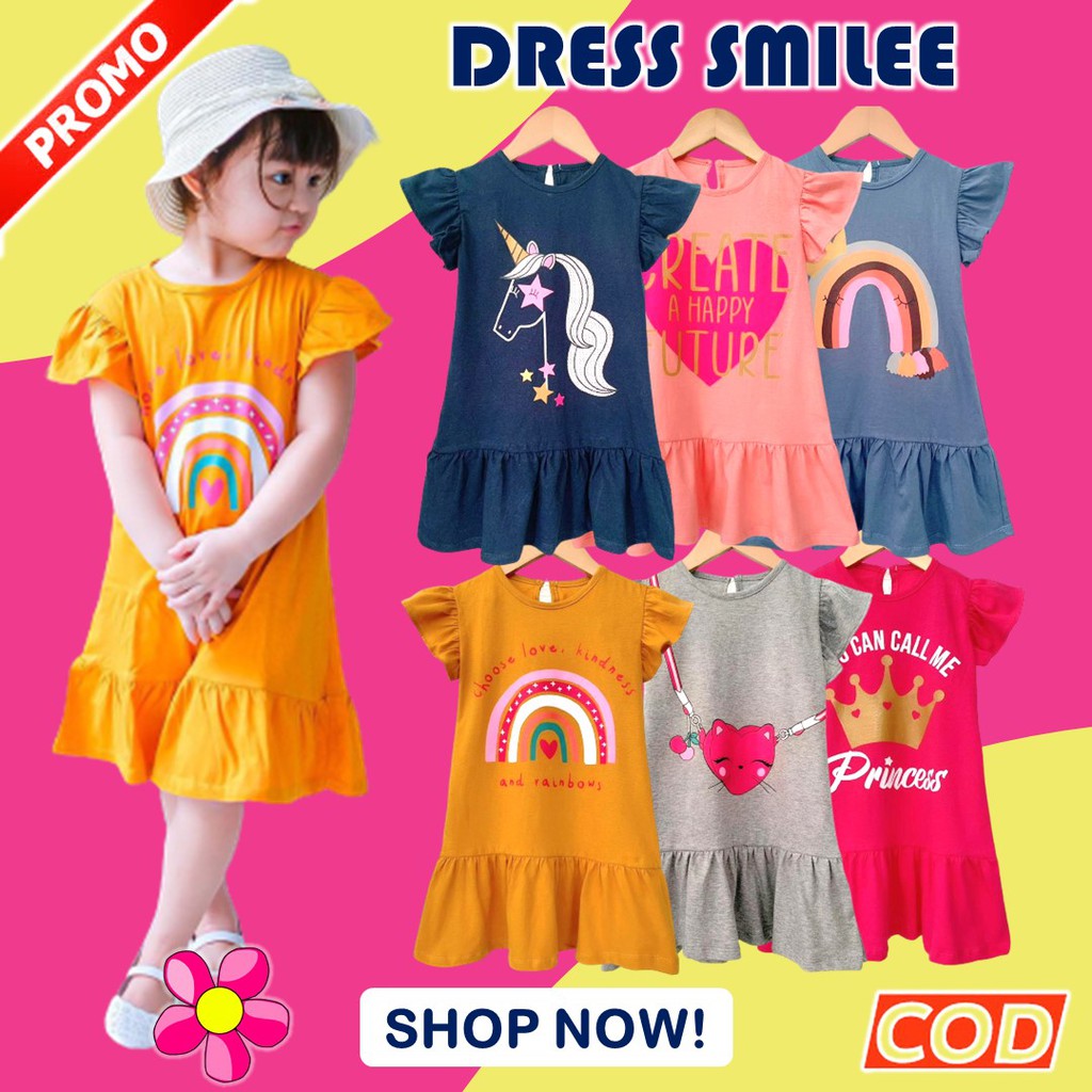 Dress Dres Daster Pakaian Anak Perempuan Cewek Cewe Usia Umur 1 2 3 4 5 Tahun Bahan Katun Motif Lucu