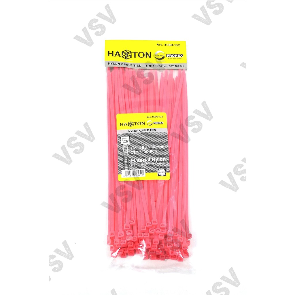 Hasston Kabel ties 5x250mm merah muda 4580-132 Nylon Cable ties