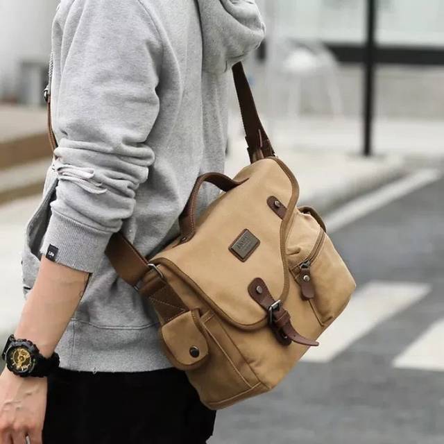 Tas Selempang Pria Kanvas Import - Messenger Bag - Tas Kerja Kantor Slempang - Posman Postman Bag