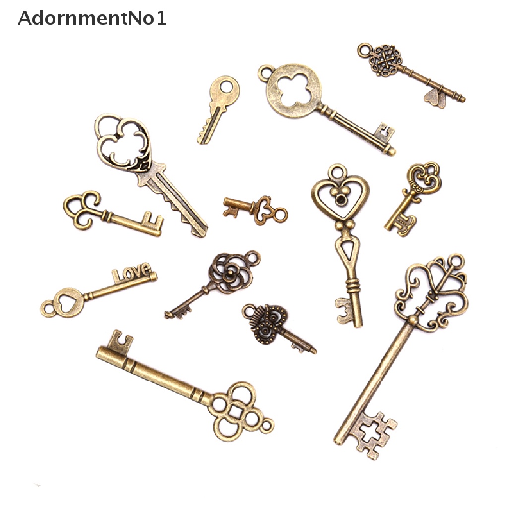 (AdornmentNo1) 13pcs / Set Liontin Bentuk Kunci Gaya Vintage Bahan Metal Untuk Aksesoris Perhiasan