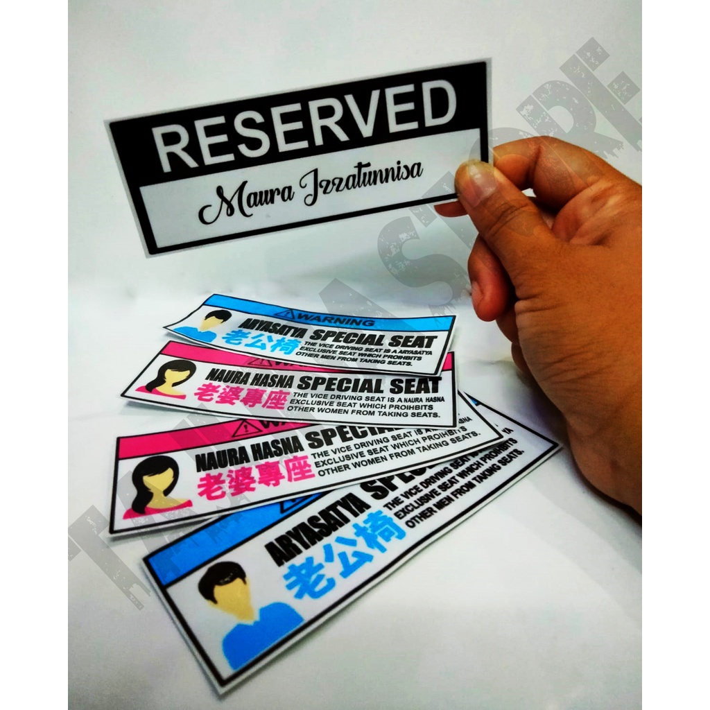 Stiker vinyl printing SPECIAL SEAT|RESERVED|Bucin motor bisa custom nama tanpa PO untuk laki laki dan perempuan