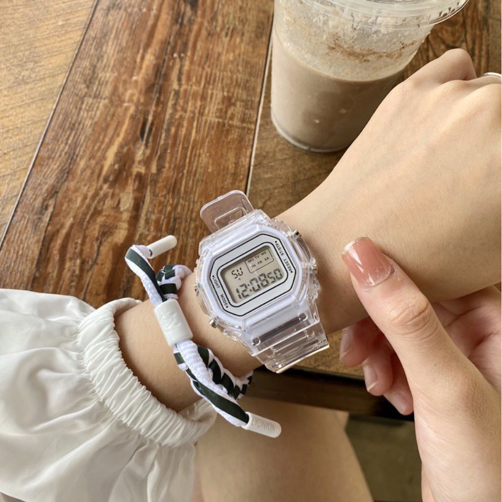 Jam Tangan Digital TRANSPARAN ANTI AIR Student Couple Watch Korea Fashion model Casio Pria Wanita