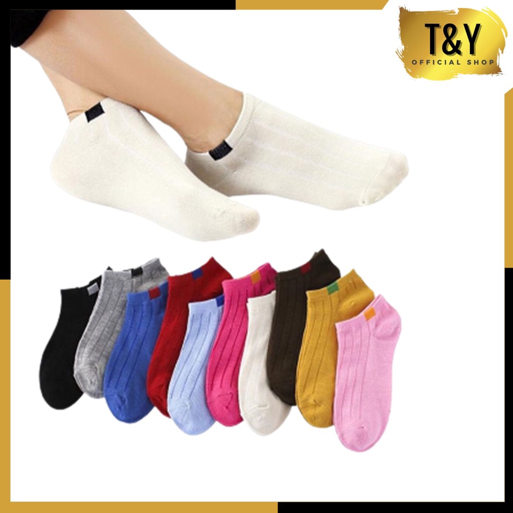 T&amp;Y Kaos Kaki Polos 2 Warna Garis Pendek Semata Kaki Kaos Kaki Polos Fashion Ankle Cute Import