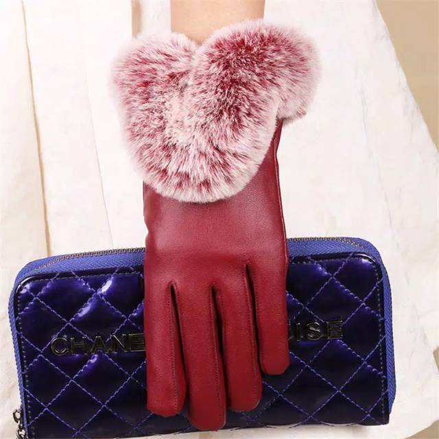 Woman Winter PU Leather Touchscreen Gloves Sarung Tangan Wanita Musim Dingin Gugur Layar Sentuh