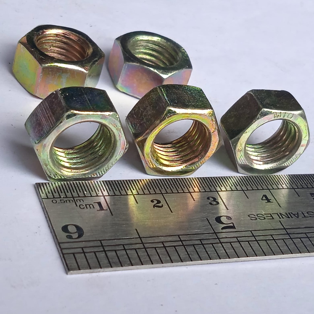 MUR M10 KUNING KUNCI 14 MUR HEX NUT 10MM MUR YELLOW ZINK M10 PITCH DRAT 1.25 MUR HEX M10 NUT KUNING DIAMETER LUBANG 10 MM MUR HEXA M10-2