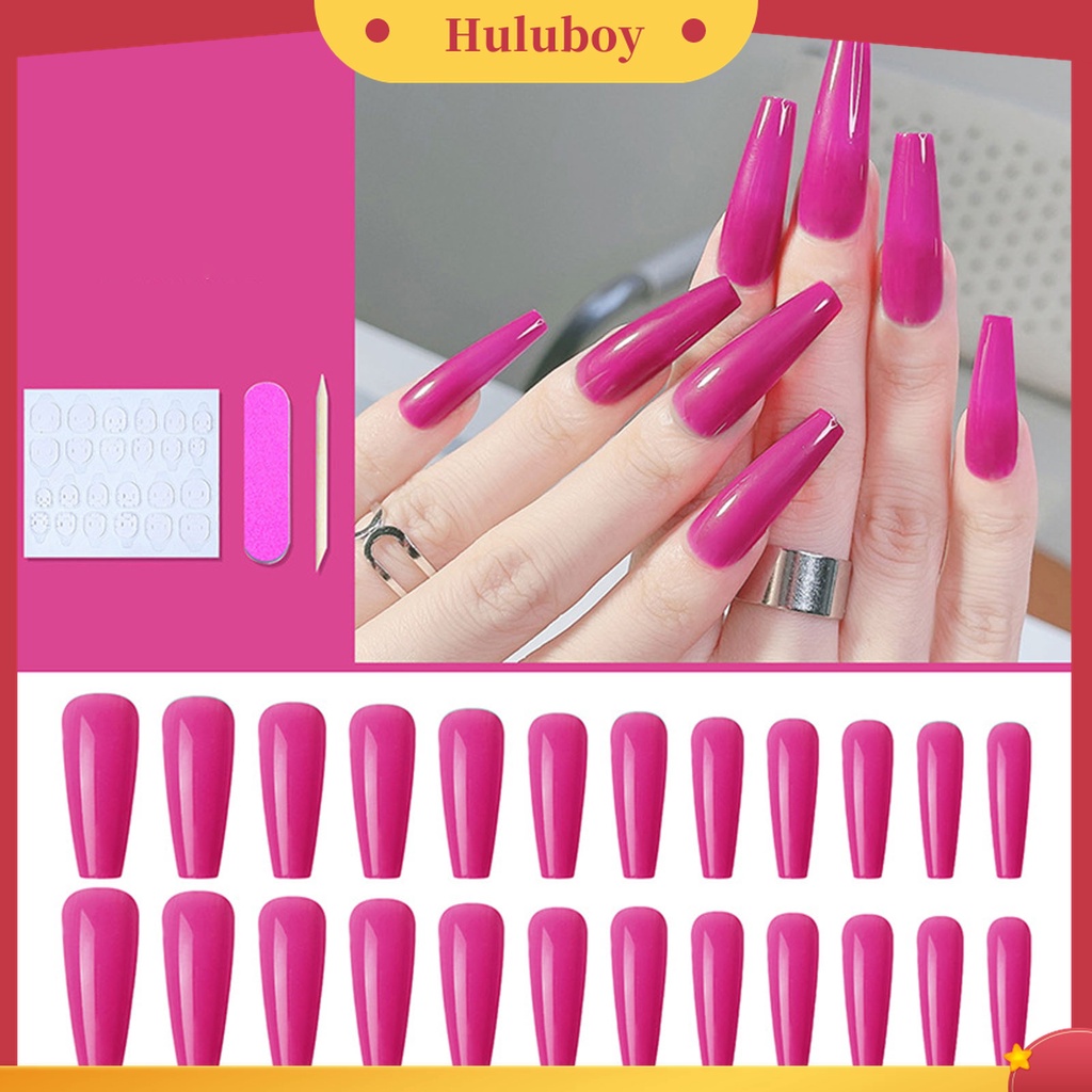 Huluboy Huluboy♡ 24pcs / Box Kuku Palsu Ultra Tipis Warna Gradasi Untuk Manicure