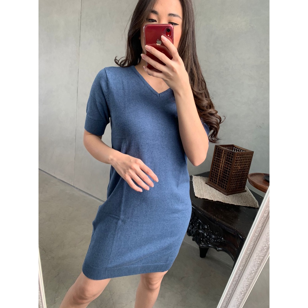 Dress Syasa Cotton Knit - Casual Dress Polos Rajut Wanita NBN (1640)