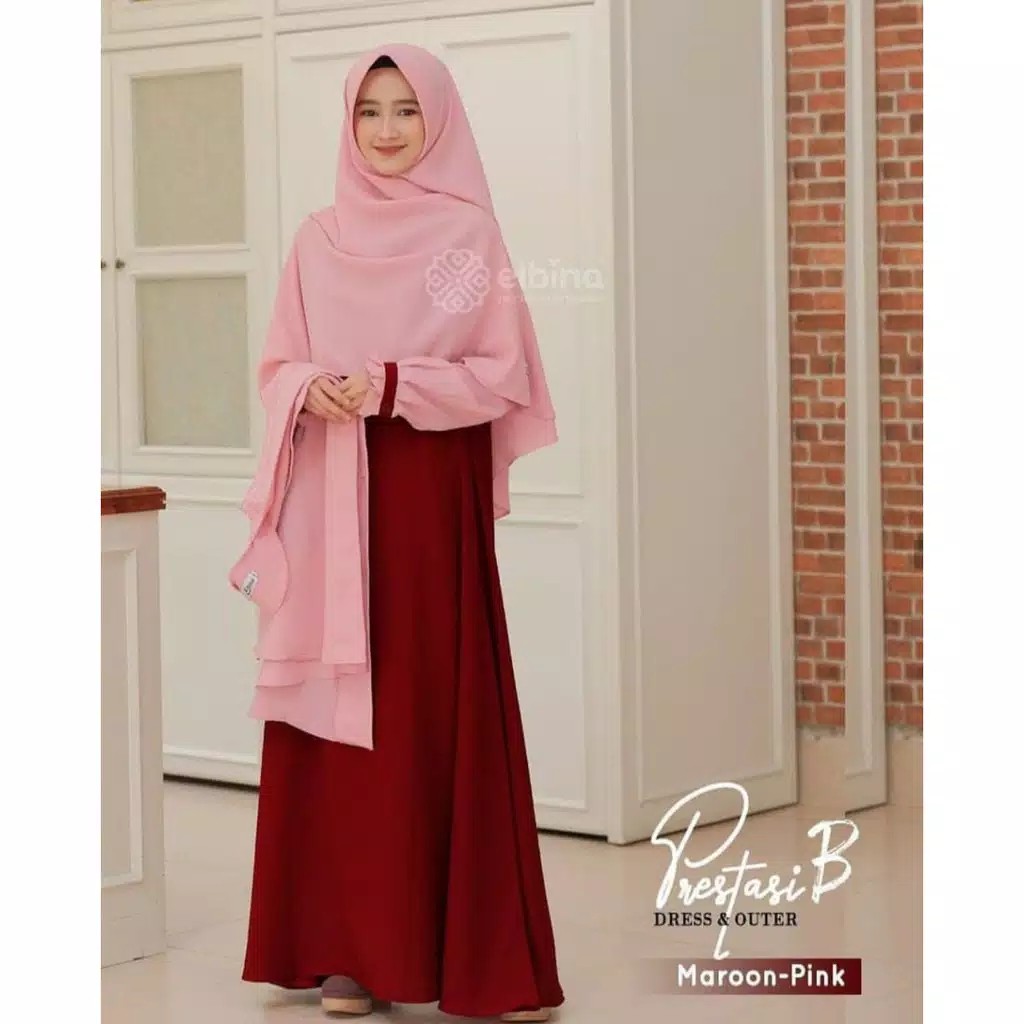 ELBINA SET DRESS+OUTER (tanpa hijab) size S M L XL matt MOSCREPE fashion muslim