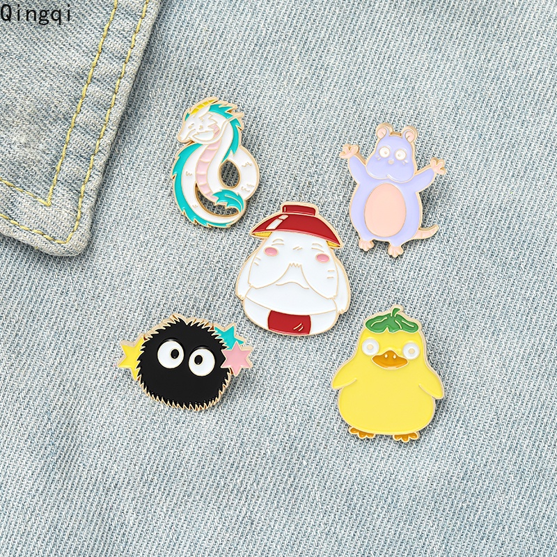 Bros Pin Enamel Desain Kartun Spirit World Dragon Mouse Bebek Wortel Coal Untuk Anak