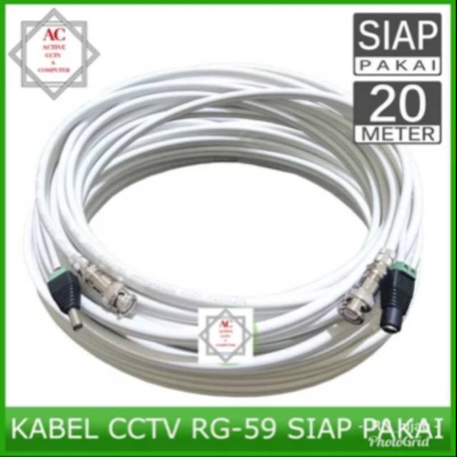 KABEL COAXIAL RG59 PLUS POWER CCTV 20M SIAP PAKAI PLUS CONNECTOR BNC JACK DC MALE FEMALE KOMPLIT