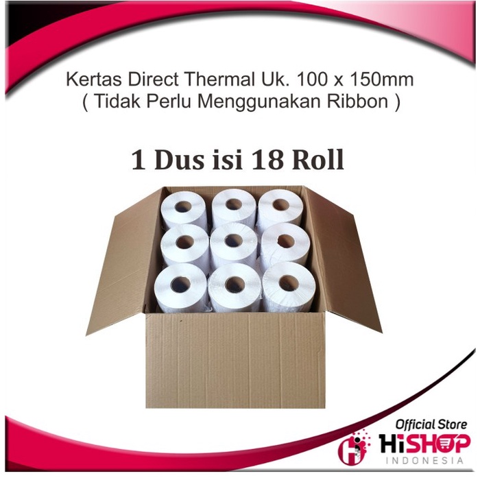 

Kertas Label Sticker Barcode Thermal 100 x 150 mm 1 Roll Isi 500 A930