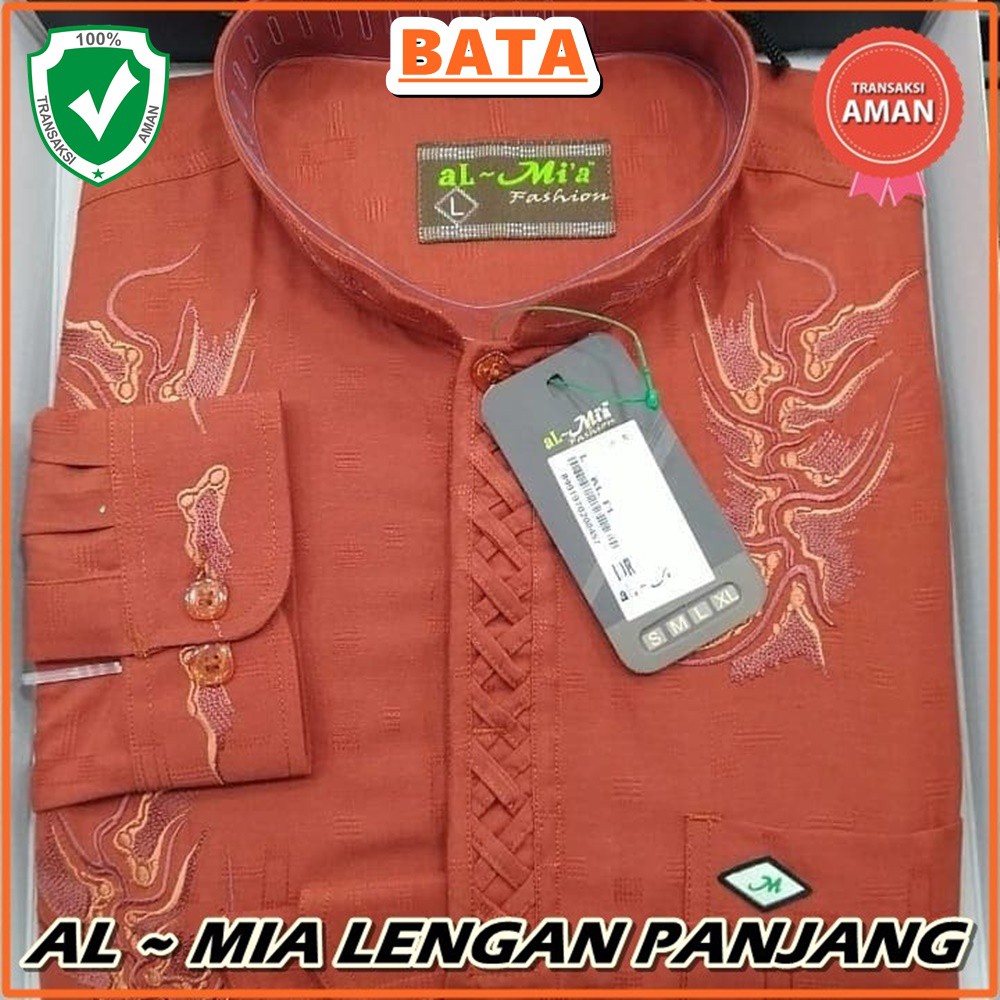 NEW Baju koko pria al mia fashion merah bata lengan panjang kancing original fashion muslim atasan p