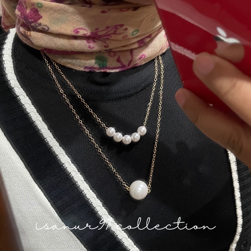 Double Layer Pearl Necklace | Kalung 2 Layer Mutiara Pearl Necklace Kalung Mutiara rantai multiLayer