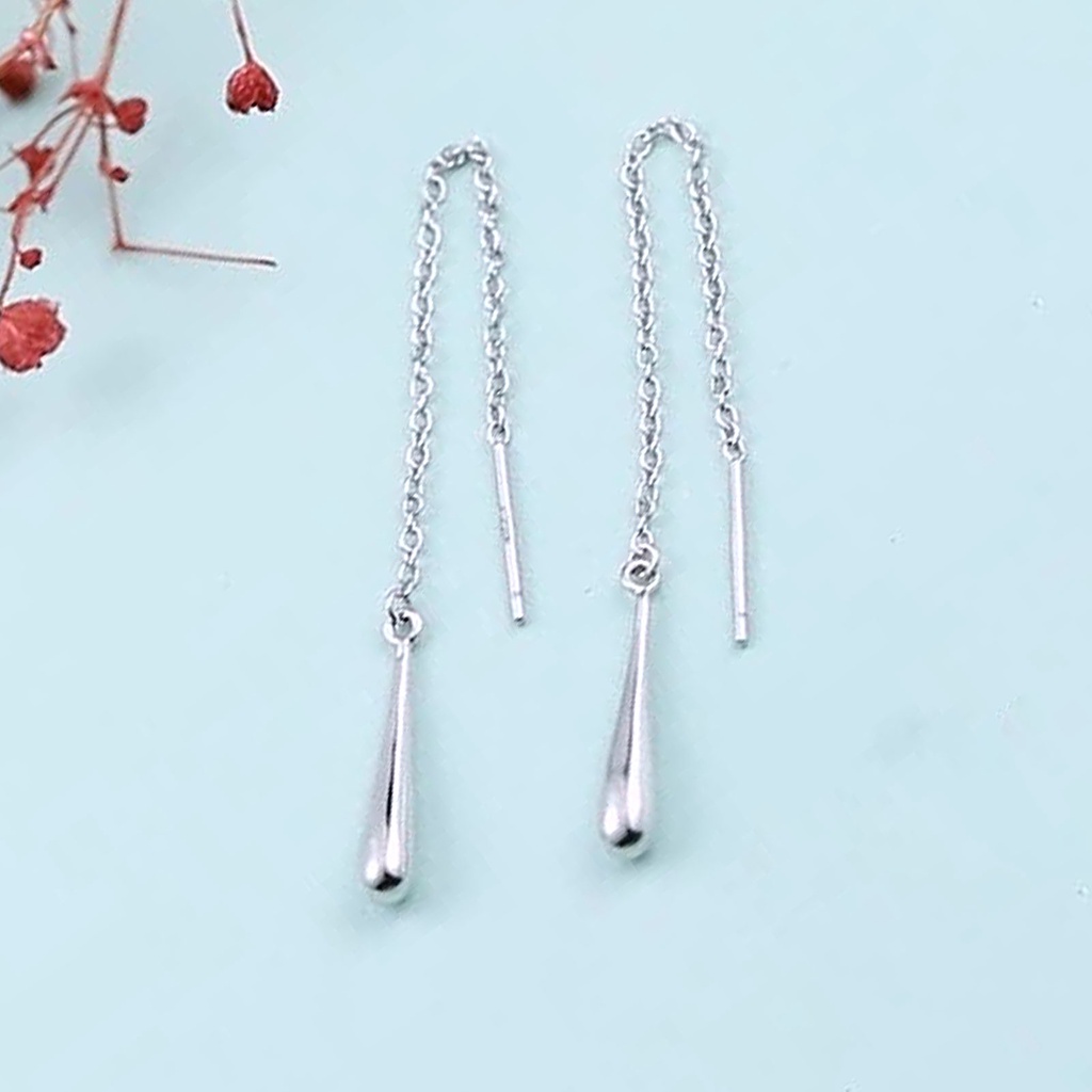 Hu Hu Hu Hu Hu Alat Bantu Pasang Kacamata♡ 1 Pasang Anting Rantai Juntai Panjang Liontin Tetesan Air Bahan 925 Silver Untuk Pesta