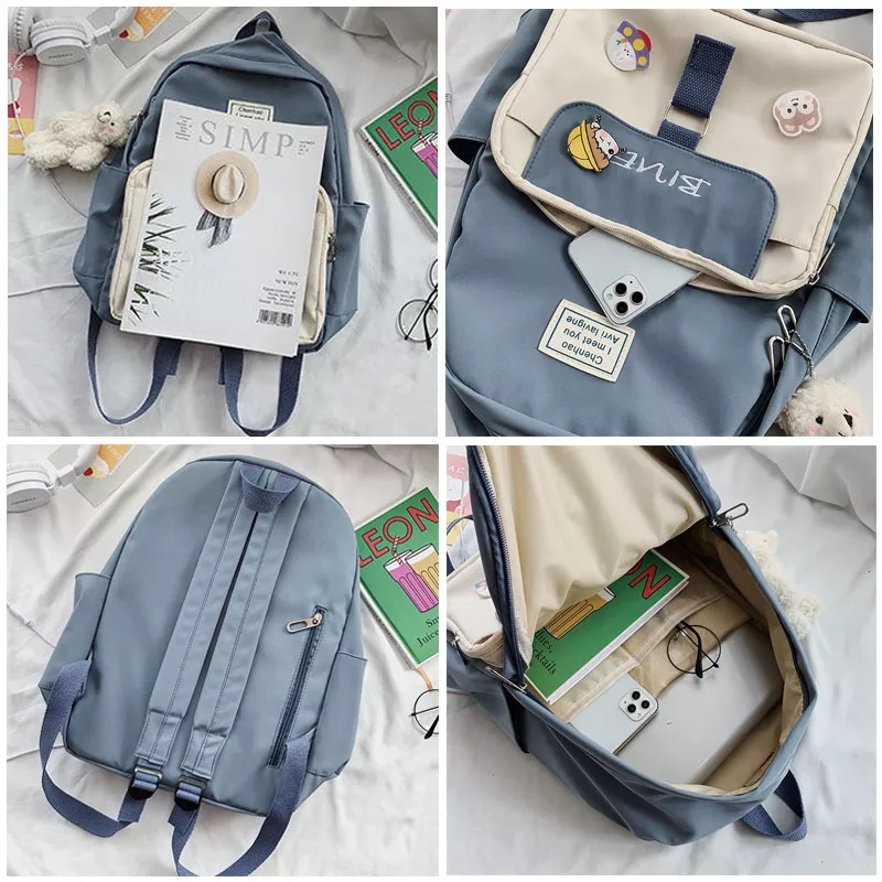 Tas Ransel Sekolah Wanita Korea Anti Air Backpack Wanita Kanvas Style Kuliah Resleting