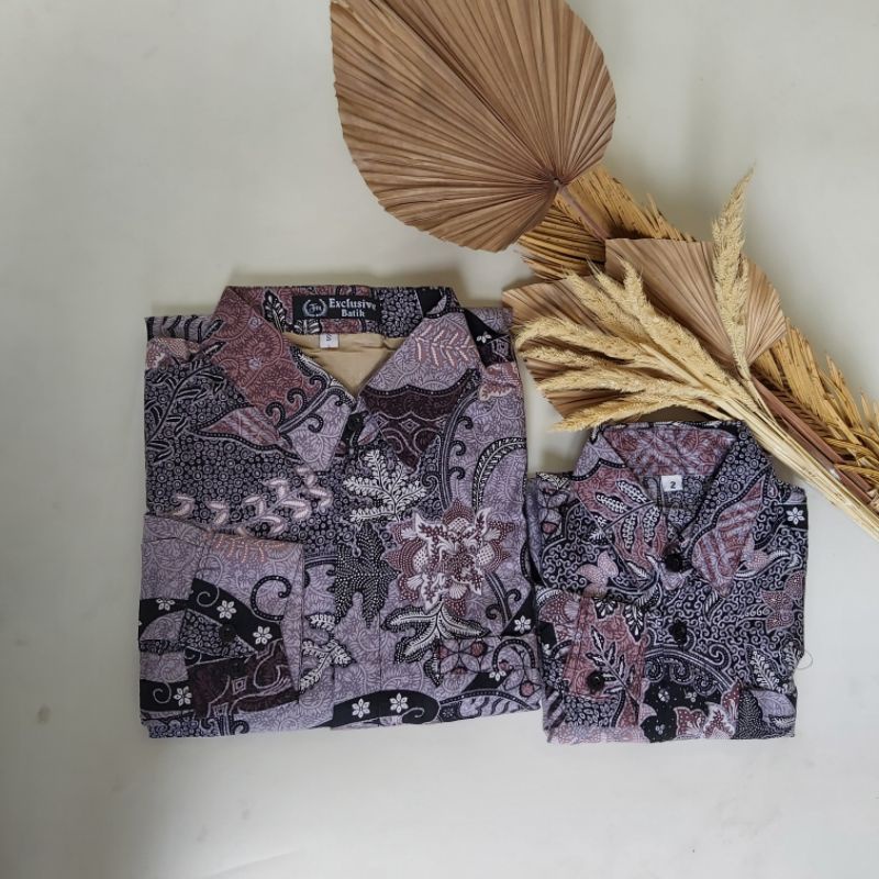 Batik Couple Ayah dan Anak Lapis Furing Bahan Katun Halus Primisima 40S Warna Ungu