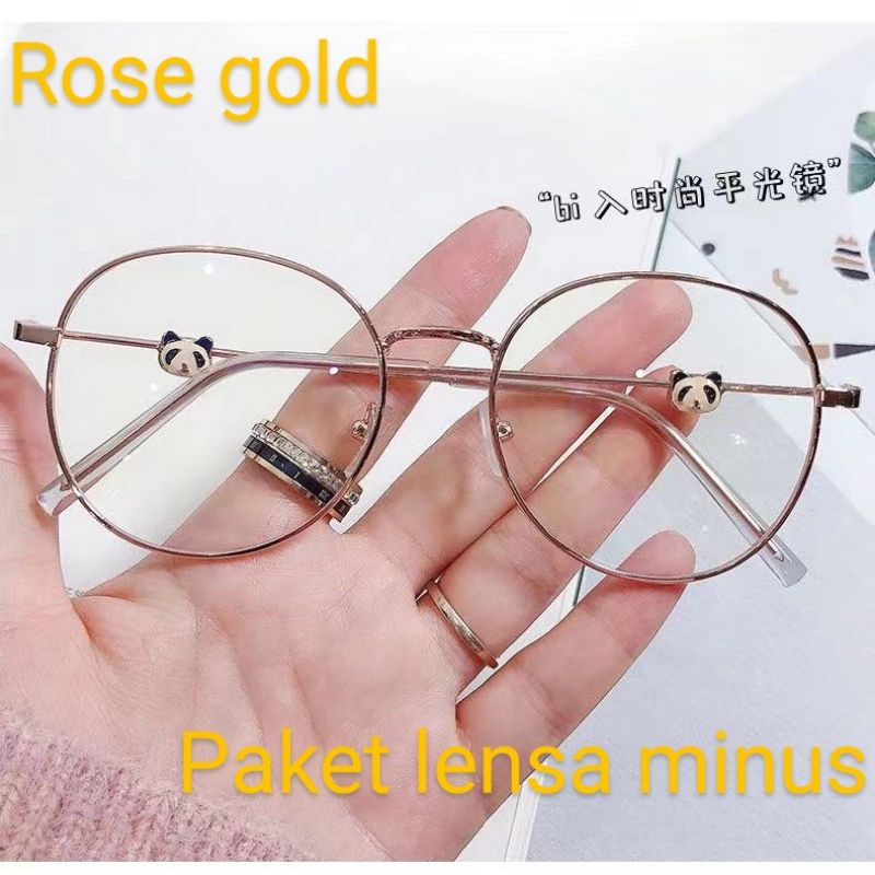 kacamata minus wanita terbaru photocromic murah korea anti radiasi bulat silinder hitam rose gold