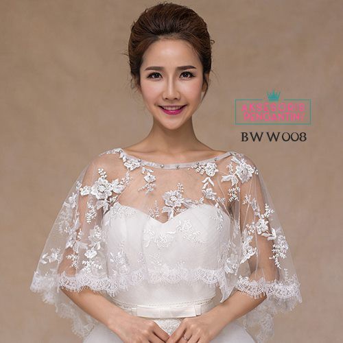 [PALING MURAH] AKSESORIS CARDIGAN PESTA BROKAT KOREA BOLERO WANITA LACE PUTIH BWW008