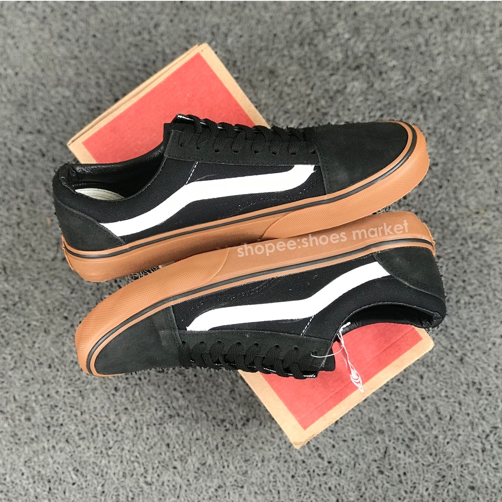 VANS OLDSKOOL BLACK GUM LIST HITAM PUTIH WAFFLE DT