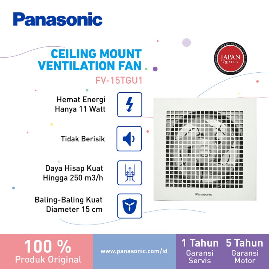 Panasonic Exhaust Fan Ceiling Plafon FV 15TGU / FV15TGU (Diameter Baling 15CM)