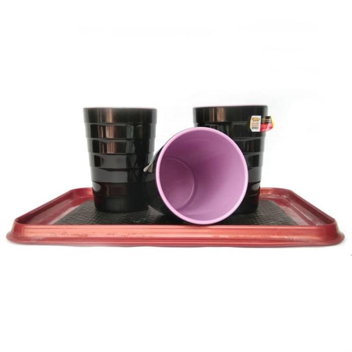 3 Pcs Mug Melamin - Gelas Ungu Hitam Ulir Golden Dragon