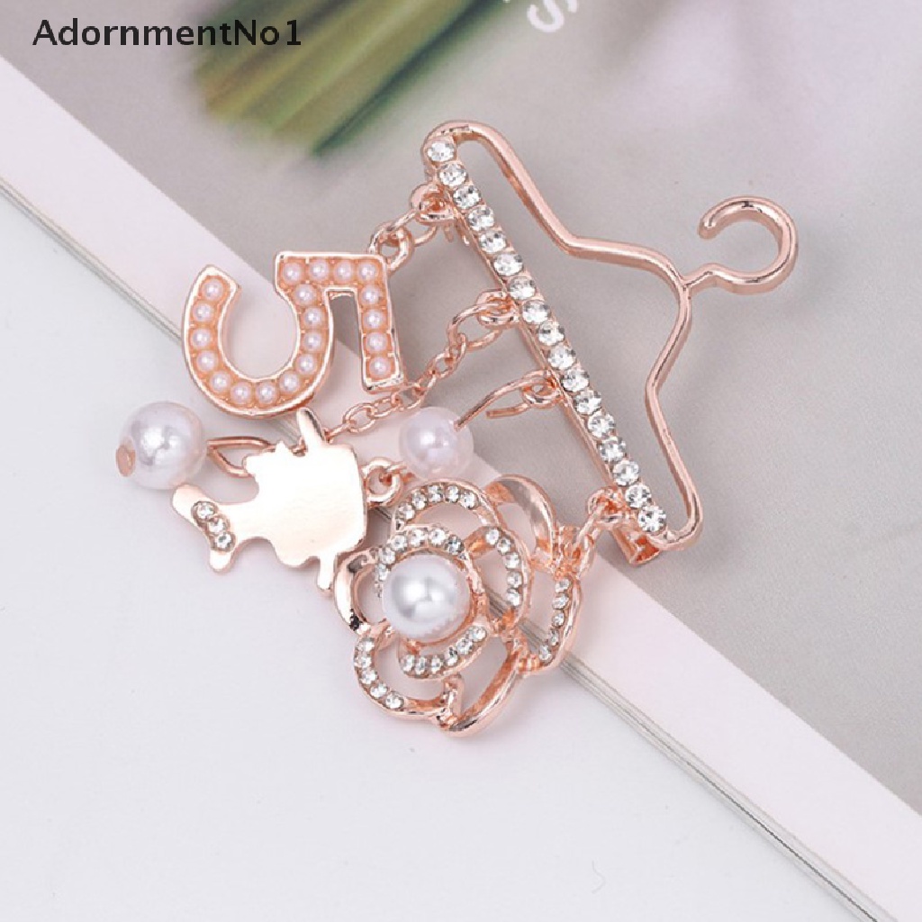 (AdornmentNo1) 1 Pc Gantungan Baju Mini Model Bunga Rose Gold + Mutiara + Berlian Imitasi DIY