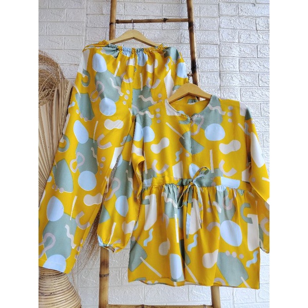 S,M,L,XL,XXL PAJAMAS BUSUI LD 100-120,TANGAN PANJANG,PAJAMAS RAYON DEWASA,ONE SET-ACK MUSTARD