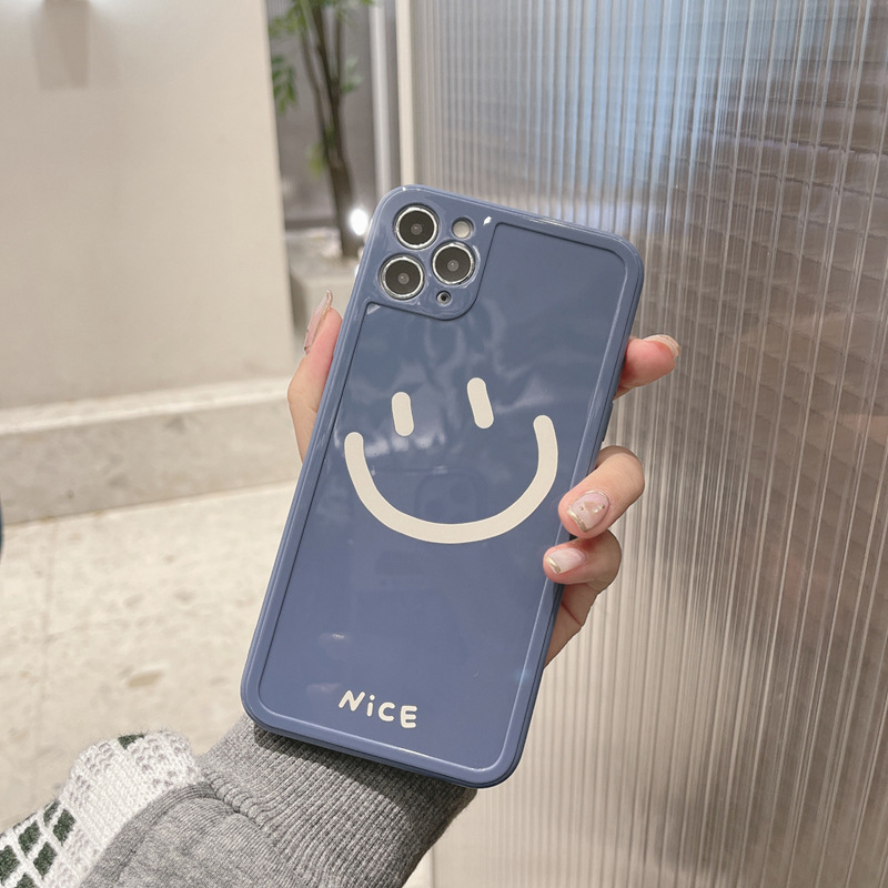 IPHONE Case TPU Soft Phone Warna Solid Smile Face Untuk Iphone14 13 12 Mini 11 Pro Max7 8 Plus Xr Xs Max Se2020