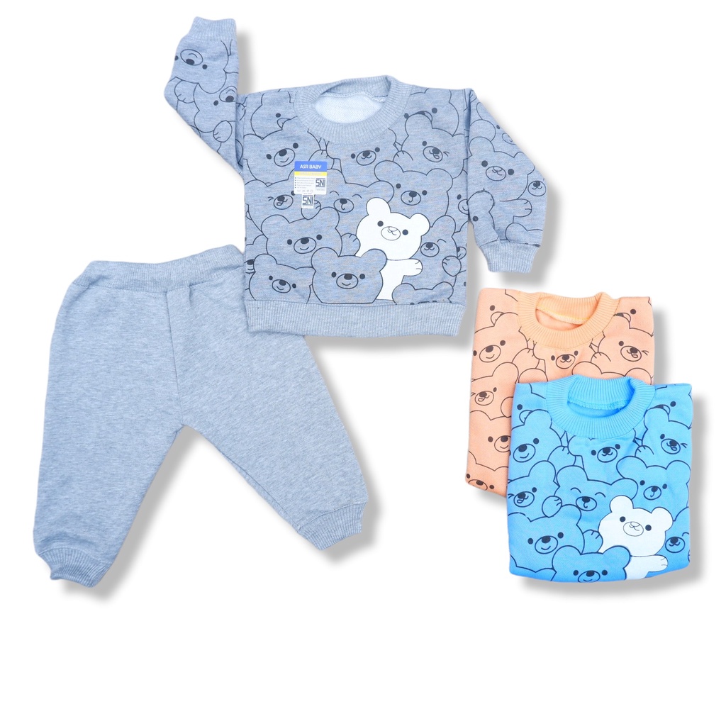 Setelan Jaket Bayi Anak 3-18 Bulan, Setelan Sweater Doodle Satu Setel Celana dan Sweater 1 Warna