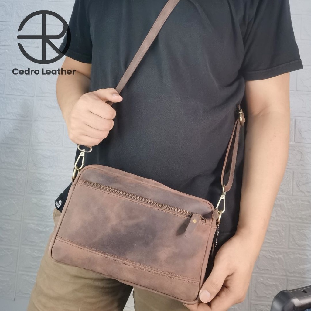 Tas selempang kulit asli 2 in 1 Handbag Free tambah Nama atau logo