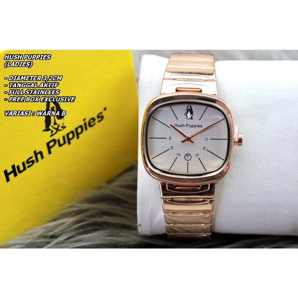 JAM TANGAN WANITA HUSH PUPPIES RANTAI BODY SEGI TANGGAL AKTIF